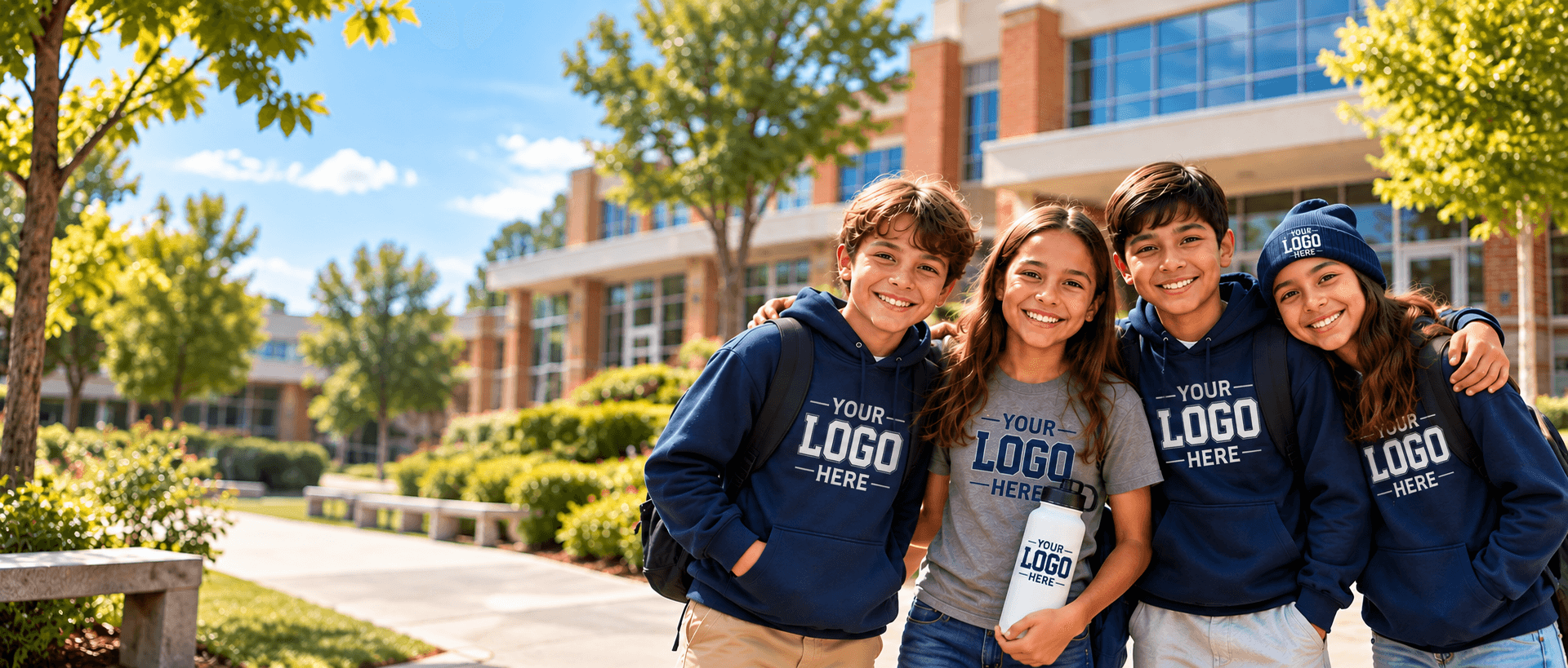 Students wearing their school's official apparel